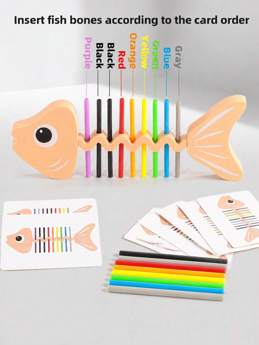 Early Childhood Education Color Recognition - Fishbone Tabletop Game Teaching Aid For Developing Fine Motor Skills, Gift For Boys And Girls - Multicolor - View 1