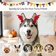 3/6pcs Halloween PU Shiny Fabric Plush Ball Pet Devil Horn Bat Headband, High Elasticity Non-Tight Fit Cat Dog Universal Funny Headwear, Cat Dog Decoration Accessories, Cute Pet Halloween Party Costume Atmosphere Outfit, Small And Medium Cat Dog Holiday Costume Headwear, Halloween Photo Party Costume Gift, Halloween Gift Perfect Pet Gift! - Multicolor - View 6