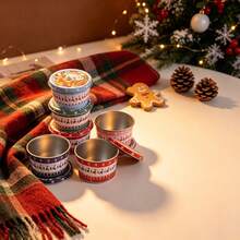 14 pièces/Set Kit de fabrication de bougies, comprend 2 pots à bougies vides de couleurs aléatoires, 5 supports de mèche et 7 mèches. Ces pots à bougies vides à thème de Noël présentent un design de couvercle scellé, parfait pour fabriquer des bougies ou ranger de petits objets. - C-14 pièces/ensemble - Voir 7