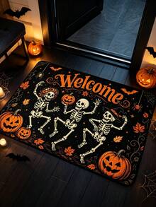 1pc Halloween Theme 3 Skeleton Pattern Doormat, Bath Mat, Bathroom Rug, Entry Mat, Small Rug, Carpet, Floor Mat, Washable - Multicolor - View 1