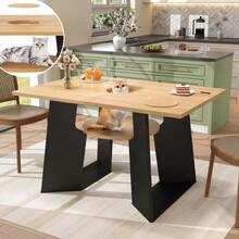 Pet Friendly Dining Table With Side Shelf And Tray - Rectangle, 130x85x75 Cm - 黑與自然 - 查看 3
