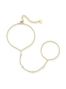 TUANZISP 1pc Minimalist Gold T Hand Chain Finger Bracelet Elegant Boho Beach Vacation Wedding Party Jewelry Gift For Women - Gold - View 4