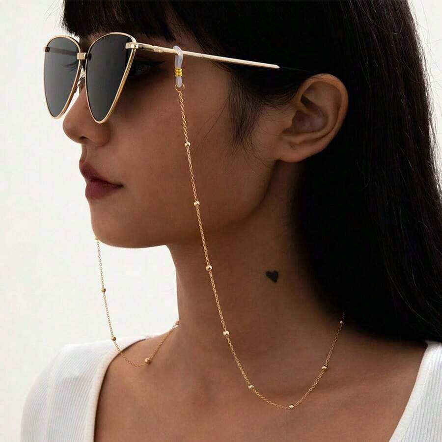 時尚亮面長流蘇鏈條眼鏡鍊，宴會女性珠寶飾品配件 - 金色 - 查看 1
