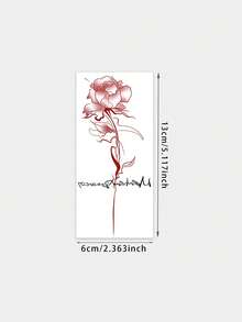 1pc Red Gradient Line Rose Handwritten English Slim Vertical Strip Pattern Temporary Tattoo Sticker, Realistic Fake Tattoo Design, Suitable For Daily Bachelorette Party Favors, Music Festivals, Gaming, Graduation Gifts, Lasts 3-5 Days - Multicolor - View 2