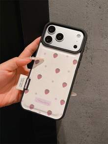 1pc Premium Fashion Full-Screen Pink Strawberry Floral Letter Slogan Leather Phone Case, Full Coverage Anti-Drop Soft Shell Large Hole Compatible With Apple 17 Pro Max/11/12/13/14/15/16 Pro Max/17 And Other Models, Holiday Gift - Multicolor - View 3