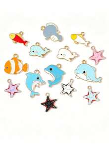 10/20/100pcs Ocean Cute Fish Whale Seahorse Oil Drop Jewelry Accessories DIY Pendant Keychain Phone Charm - Random 20pcs - View 4