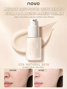 NOVO Primer Makeup, Alas Bedak untuk Menutupi dan Melembapkan; Krim Wajah untuk Mencerahkan dan Memperbaiki Warna; Cocok untuk Riasan Sehari-hari Saat Bepergian dan Bekerja - 03#Kulit Alami - View 1