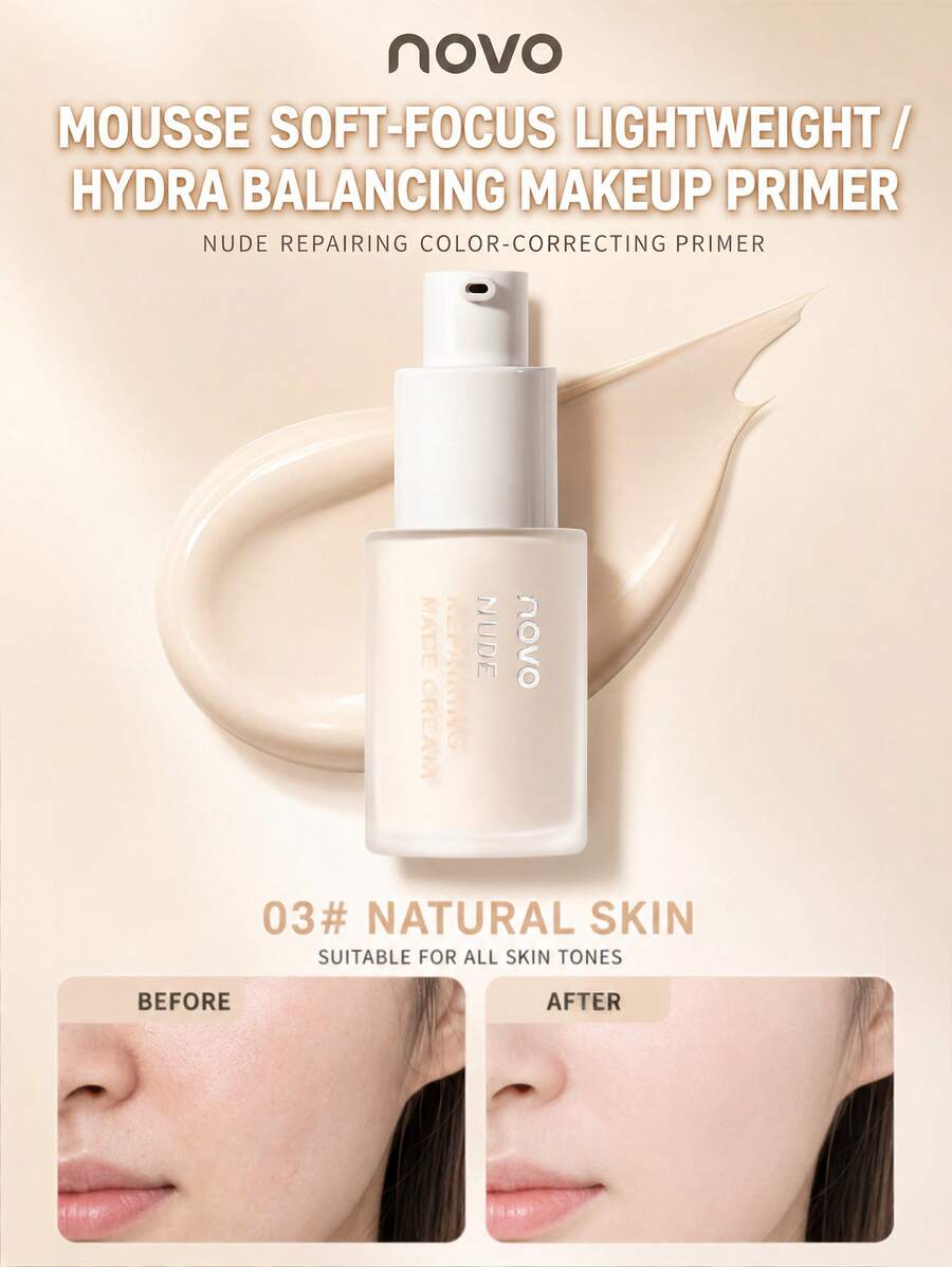NOVO Primer Makeup, Alas Bedak untuk Menutupi dan Melembapkan; Krim Wajah untuk Mencerahkan dan Memperbaiki Warna; Cocok untuk Riasan Sehari-hari Saat Bepergian dan Bekerja - 03#Kulit Alami - View 1