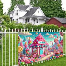 Candy House Backdrop - Birthday Party Decoration, Candy Shop Scene With Lollipops, Suitable For Indoor/Outdoor Events, Photo Background Wall - Sweet Theme Party Decor - Multicolor - View 6