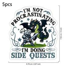 1/2/5pcs Funny Gamer Knight Dragon Vinyl Stickers,"I'm Not Procrastinating I'm Doing Side Quests",Cute Cartoon Medieval Warrior Dragon,Suitable For Laptop,Water Bottle,Notebook,Phone Case,Car Window - A - View 11