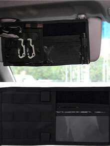 1 Pc Layered Multi-Grid Hook And Loop Oxford Fabric Car Sun Visor Driving Ticket Phone Storage Bag - Multicolor - View 2