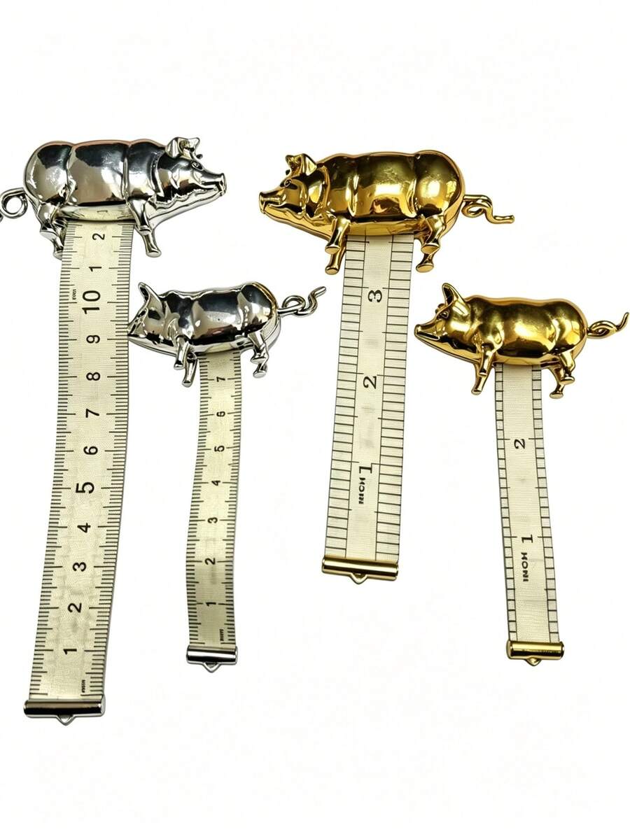 1pc Vintage Style Pig Mini Tape Measure, Retro Metal Pig Soft Tape Measure, For Sewing And Crafts, Cute Pig Sewing Tape Measure Tool, Unique Gift For Quilters, Crafters And Collectors - Multicolor - View 1