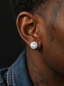 2pcs Simple Hip-Hop Cubic Zirconia Round Stud Earrings, Suitable For Men's Daily Wear - Men's Earrings - View 13
