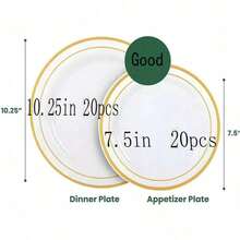 1/10/20/25/50pcs White Double Gold Rim Plates, Reusable And Washable ...