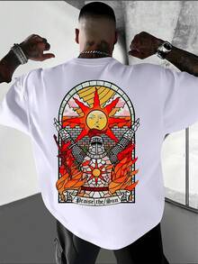 Camiseta de manga corta casual para hombre con diseño de letras y estampado, fresca, elegante, versátil y cómoda para el verano - Blanco - Ver 1