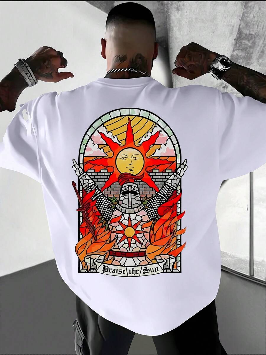 Camiseta de manga corta casual para hombre con diseño de letras y estampado, fresca, elegante, versátil y cómoda para el verano - Blanco - Ver 1