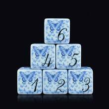 6pcs Blue And White Butterfly Game Dice, Oriental Floral Butterfly Pattern Six-Sided Acrylic Dice, Vintage Chinese Style Tabletop Board Game Dice, Suitable For Game Night And Dice Collection - Multicolor - View 7