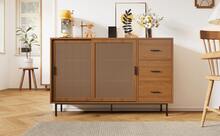 Sideboard Rustic Style With 2 Drawers And 3 Shelves - Natural - View 3