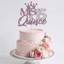 1pc 15th Birthday Cake Topper, Glitter "Miss 15" Quince Sign, Suitable For Sweet 15 Party Supplies, Spanish 15th Birthday Anniversary Cake Decoration - Double-layer Mis15 - View 1