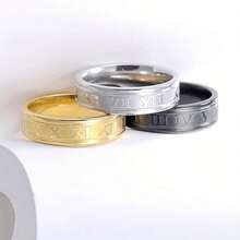 Vintage Roman Numeral Stainless Steel Couple Rings, 6mm Matte Engraved Clock Band, Silver, Black, Gold 3 Colors Waterproof Hypoallergenic Titanium Wedding Commitment Rings, Minimalist Punk Jewelry Gift For Men And Women Daily Wear - Multicolor - View 2