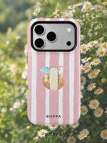 GIIPPA 1 pezzo Custodia per telefono con sfondo a righe dipinto a mano rosa chiaro e motivo a cocco, compatibile con Phone 17 Pro Max, Phone 16 Pro Max, 15 Pro Max, 14 Pro Max, custodia per telefono di alta moda coreana divertente, compatibile con 11/12/13/14/15/16 Pro Max Plus, design elegante adatto per uomini e donne, regalo perfetto per la fidanzata per Natale, San Valentino, Pasqua, stagione dei matrimoni e compleanno! - Blu e Bianco - Visualizzare 10