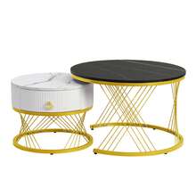Set Of 2 Elegant Modular Coffee Table Set – Table With Drawers – Black And Gold - Black - View 6