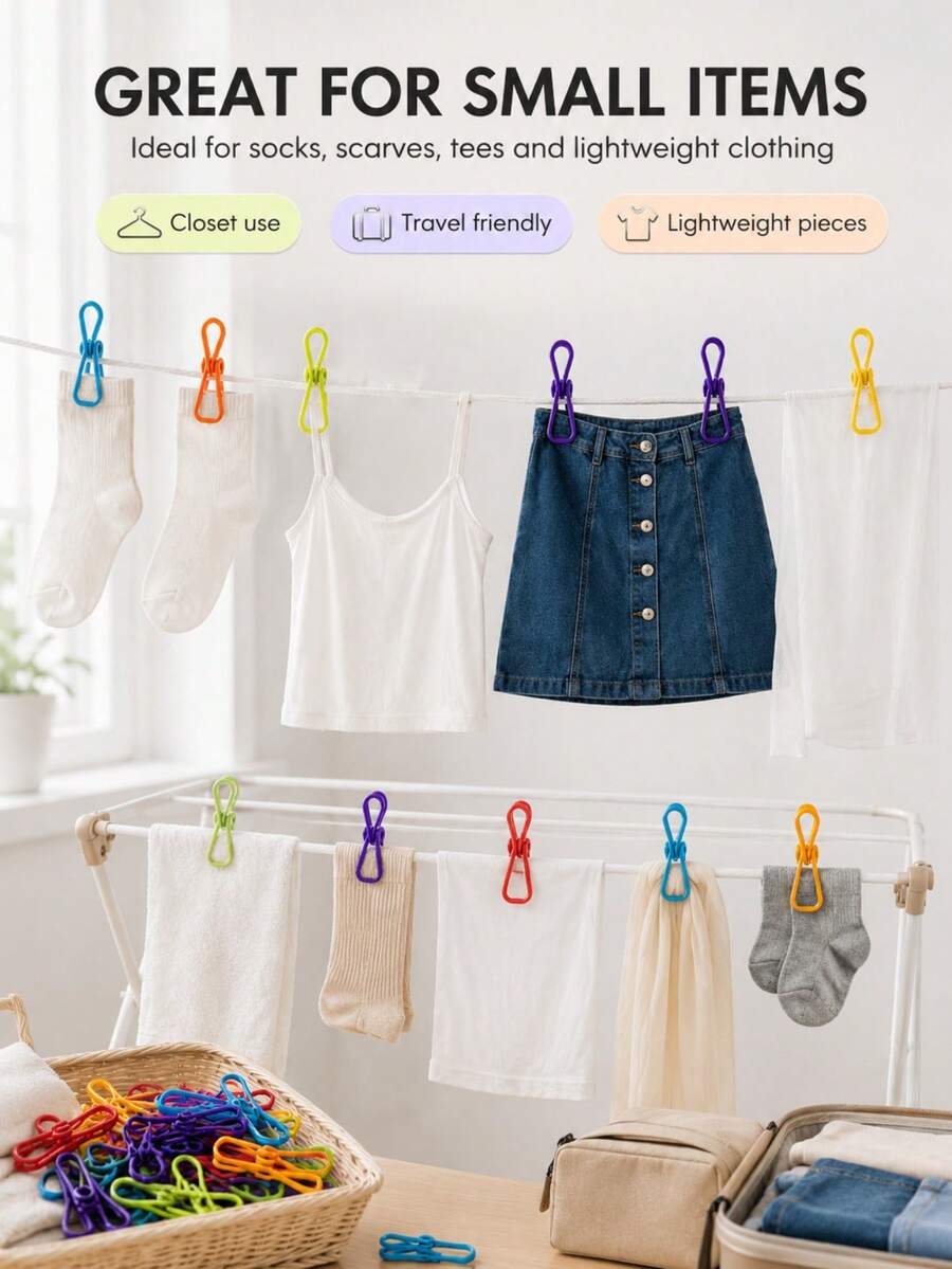 5pcs PVC Coated Steel Clothes Pegs, Heavy Duty Laundry Clips, Suitable For Clothes Rack And Clothesline, Durable Clothes Clips, Food Clips - Multicolor - View 1