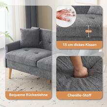 Grey 2 Seat Sofa - Modern Velvet Chenille Fabric Couch - Grey 2 Seat - View 7