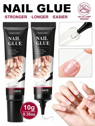 LIMEGIRL Quick Dry Nail Glue, Strong Adhesion, Suitable For Nail Tips, Nail Patches, Fake Nails, Rhinestones And Nail Art Decorations, No UV Lamp Required
