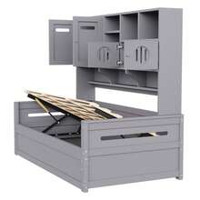 Sofa Bed Frame Made Of Wood 90 X 200 Cm – Multifunctional Storage Space, Hydraulic - Grey - View 10