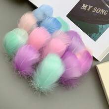 250/350/450pcs Macaron Color Mini Feather Handmade Bulk Pack, Includes 150 Pearls, Mixed Color Fluffy Decorative Feathers, Soft DIY Materials, Suitable For Wedding Party Home Decor And Photography Props - Multi-color - View 8