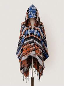 1 pieza Poncho cómodo con bloque de color geométrico de jacquard - Multicolor - Ver 22