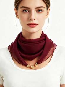 1pc Solid Color Lightweight Sheer Chiffon Scarf With Magnetic Buckle, Translucent Square Neck Scarf, Minimalist Vintage Gold Bead Buckle Slouchy Scarf, Versatile Office Commute Casual Decorative Neck Scarf, Essential Neck Scarf For Young People For Travel And Photography - Multicolor - View 8