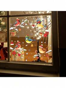 1pc Multi-Needle Knit Hat Bird Christmas Tree Branch Decoration Snowflake Static Window Sticker Removable Reusable Glass Sticker Suitable For Home Store Christmas Winter Holiday Decoration - Multi-knitted Hat Bird - View 4