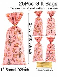 25/50/100pcs Pink Merry Christmas Plastic Gift Bags, Gingerbread Man Pattern, Transparent Candy Bags With Ribbon, 2026 Christmas Decoration, Suitable For Home Christmas Celebration, Durable Party Gift Bags, Gift Wrapping Bags, Winter Holiday Christmas Party Decoration, 2027 Happy New Year, Multi-Purpose Christmas Gift - Multicolor - View 15