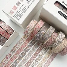 Vintage-Style Box Of 8 Rolls Of Washi Tape, Plaid Journal Tape, Small Floral Journal Tape, And Decorative Material Stickers - View 6