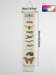 1pc/2pcs Insect Pattern Tapestry, Vintage Plant & Insect Illustration Scroll, Tasseled Boho Style Vertical Tapestry, Retro Bug Print Wall Art, Bohemian Style Wall Decor, Nature Inspired Art Hanging - Multicolor - View 14