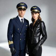 兩件套飛行員機長帽，萬聖節角色扮演配件，可調節，男女通用派對時尚角色扮演服裝，附配對飛行員帽 - 彩色 - 查看 4