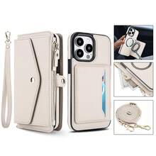 Étui de téléphone avec portefeuille magnétique amovible pour femmes, compatible avec la charge sans fil, fente de carte anti-vol RFID, avec sangle bandoulière, compatible avec iPhone 16e/16/15/14/13/12/11 Pro Max X XS XR XS Max SE 2022 7 8 Plus, convient pour le shopping, les voyages, les cadeaux d'anniversaire et plus encore - Blanc - Voir 1