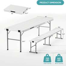 6FT Folding Picnic Table Set With Benches, All-In-One Carry Case Design, Seats 6-8, Heavy Duty HDPE & Steel Construction, Portable For Camping Picnic Party, White - Multicolor - View 3