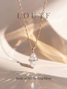 1 pieza Collar con forma de marquesa, chapado en oro con circonita blanca, joyería exquisita, regalo para mujer para boda, compromiso, aniversario y cumpleaños - Dorado - Ver 1