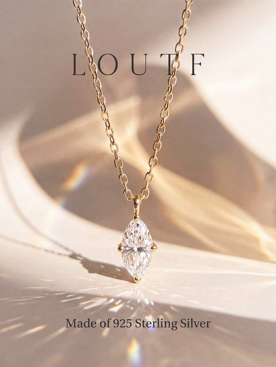 1 pieza Collar con forma de marquesa, chapado en oro con circonita blanca, joyería exquisita, regalo para mujer para boda, compromiso, aniversario y cumpleaños - Dorado - Ver 1