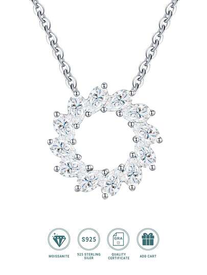 Moissanite Clavicle Necklace For Women, 925 Sterling Silver Hypoallergenic Necklace, Valentine's Day Mother's Day Birthday Gift For Girlfriend Wife Mom, Gift Box Packaging With Certificate