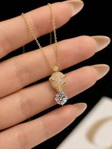 KAHOOT 925 Sterling Silver 2ct Moissanite Leopard Head Design Necklace, Unisex Couple Necklace, Suitable For Daily Wear, Dating, Party And Gathering - Gold - View 3