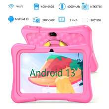 yesido 4GB RAM + 64GB ROM / 7-Inch Tablet / Quad-Core 1.3GHz / Android 13 MTK8321 / 1280x800 HD IPS Display / 2MP+5MP Camera / 4000mAh Battery / WiFi, Parental Control, Education, Games / ABS Plastic + Silicone, Educational Tablet - Pink - View 6