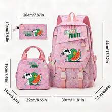 Miniso Pink Mermaid Scale Snoopy Fresh Fruit Watermelon Print 3Pcs Backpack Set Lightweight Multi Compartment Adjustable Wide Strap Student School Bag Handhe - Pink - View 5