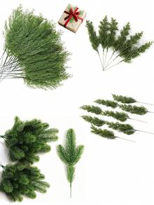 5/10pcs Artificial Pine Branches, Christmas Artificial Pine Stems, Cedar Branches, Green Pine Branches, Christmas Green Pine Picks For Wreath Crafts, Christmas Tree, Cabinet DIY, Winter Home Decor - Green - View 1