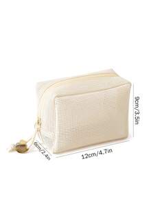 1/3pcs Large Capacity Macaron Color Mesh Makeup Bag, Fresh Style, Premium Quality, Beige Multifunctional Mesh Storage Bag; Portable Zipper Pouch/Travel Toiletry Bag, Suitable For Home Or Office, Also An Excellent Gift For Friends; Bohemian Style, Can Also Be Used As Swimming Beach Bag - Beige - View 11