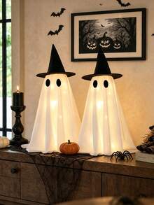 Light Up Halloween Scary Ghost Decorations,Ghosts With Witch Hats Includes A String Of Lights,Ghost Table Centerpiece For Tabletop Decor,Mantel,Dining Table,Indoor,Home,Farmhouse(Powered By 2 AA Batteries; Not Button Cells.) - Ghost - View 2
