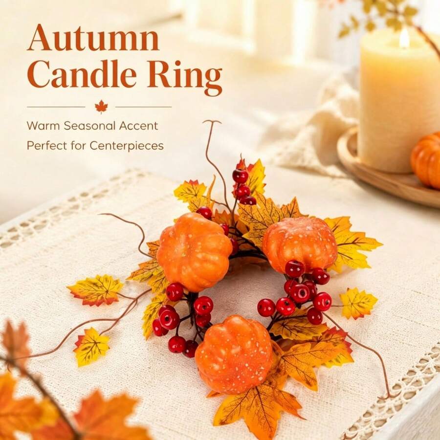 Fall Wreath Candle Rings Artificial Maple Leaf Pumpkin Candle Garland - Orange - View 1